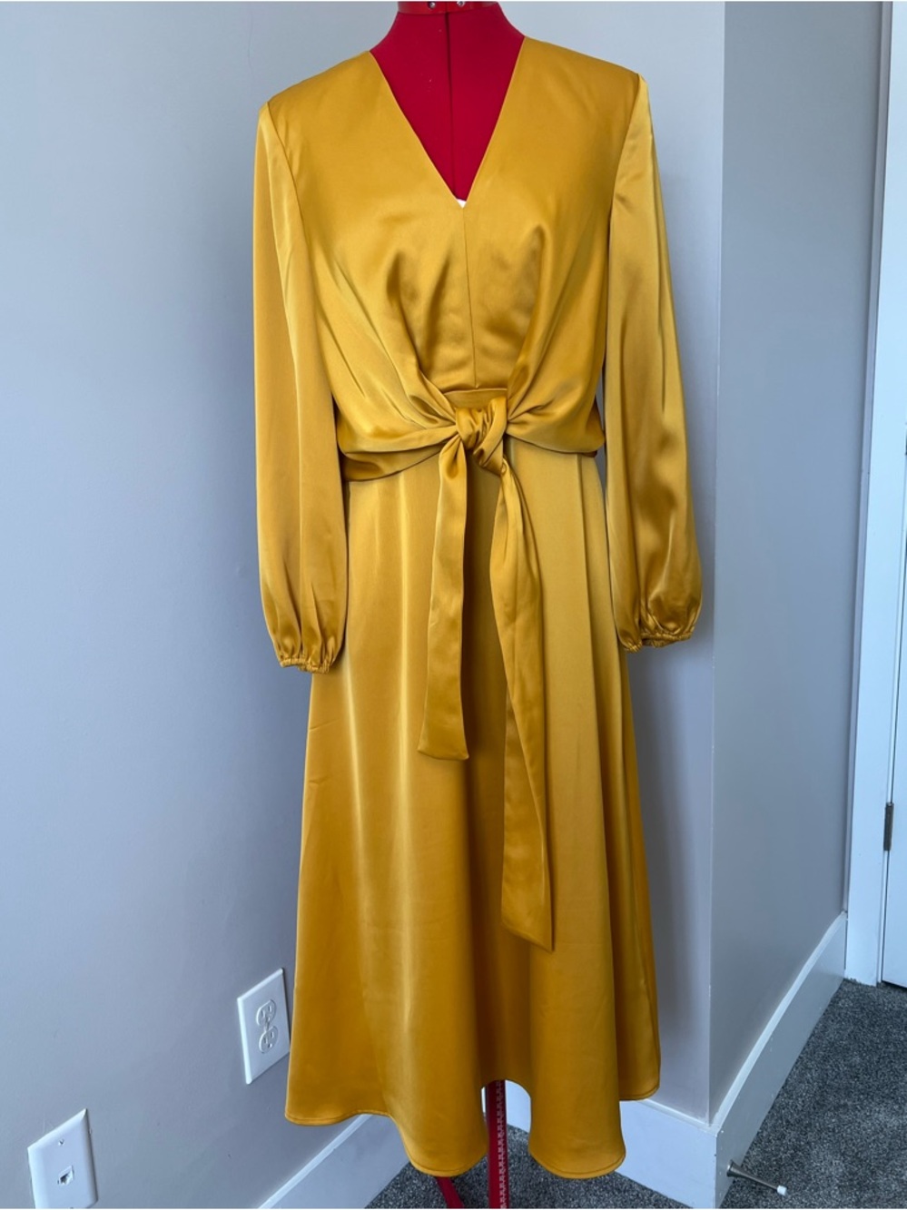 Banana Republic Golden Yellow Midi Tie-Waist Dress